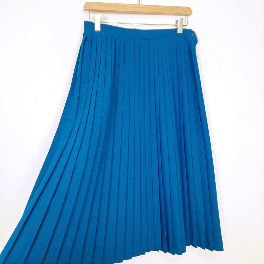 Vintage A-line pleated midi skirt teal cobalt blue accordion knife pleated full